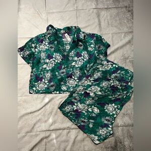 Adore Me Green & Purple Floral Short Sleeve Pajama Set